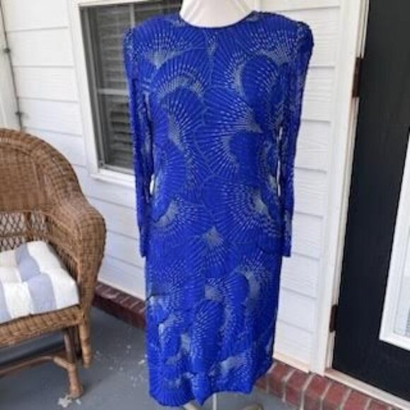 Vintage Silk Beaded Formal Dress by NiteLine Size 10 *Missing Beads* - Picture 1 of 15